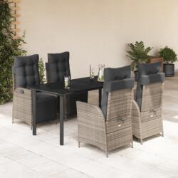 vidaXL 5 részes szürke polyrattan kerti étkezőgarnitúra párnával (3213430)