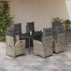 vidaXL 7 részes világosszürke polyrattan kerti étkezőszett párnával (3213279)
