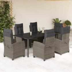 vidaXL 7 részes szürke polyrattan kerti étkezőgarnitúra párnával (3212798)