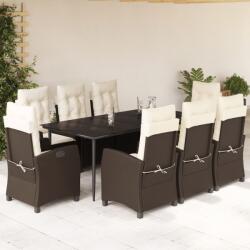 vidaXL 9 részes barna polyrattan kerti étkezőgarnitúra párnákkal (3212770) - vidaxl