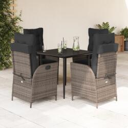 vidaXL 5 részes szürke polyrattan kerti étkezőgarnitúra párnával (3213215)