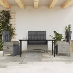 vidaXL 4 részes szürke polyrattan kerti étkezőszett párnával (3203504)
