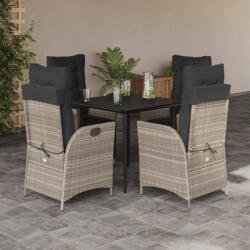 vidaXL 5részes világosszürke polyrattan kerti étkezőgarnitúra párnával (3213276)