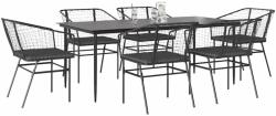 vidaXL 7 részes fekete polyrattan üveg kerti étkezőgarnitúra párnákkal (3334504) - vidaxl