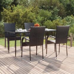 vidaXL 5 részes fekete polyrattan kerti étkezőgarnitúra (3156668)