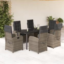 vidaXL 7 részes szürke polyrattan kerti étkezőgarnitúra párnával (3212365)