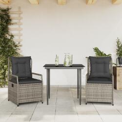 vidaXL 3 részes szürke polyrattan kerti étkezőgarnitúra párnával (3262985)