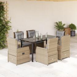 vidaXL 7 részes bézs polyrattan kerti étkezőgarnitúra párnákkal (3262879)