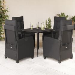 vidaXL 5 részes fekete polyrattan kerti étkezőgarnitúra párnákkal (3212743)