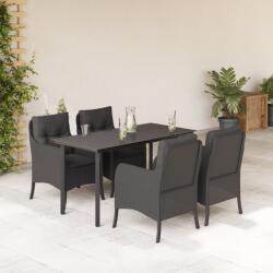 vidaXL 5 részes fekete polyrattan kerti étkezőgarnitúra párnákkal (3211929)