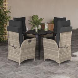 vidaXL 5részes világosszürke polyrattan kerti étkezőgarnitúra párnával (3213275)