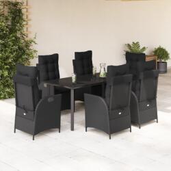 vidaXL 7 részes fekete polyrattan kerti étkezőgarnitúra párnával (3213190)