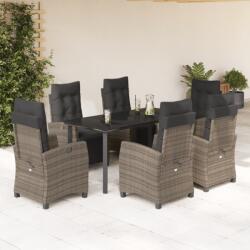 vidaXL 7 részes szürke polyrattan kerti étkezőgarnitúra párnával (3212999)