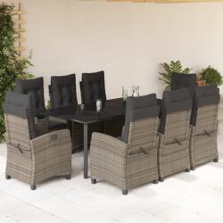 vidaXL 9 részes szürke polyrattan kerti étkezőgarnitúra párnával (3212801)