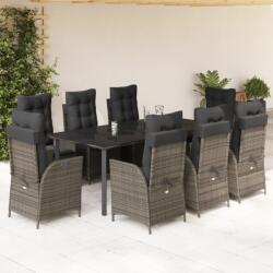 vidaXL 9 részes szürke polyrattan kerti étkezőgarnitúra párnával (3213232)