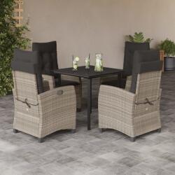 vidaXL 5részes világosszürke polyrattan kerti étkezőgarnitúra párnával (3212853)