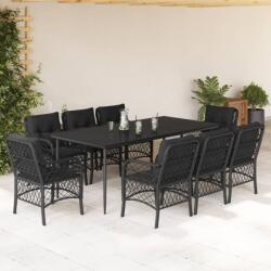 vidaXL 9 részes fekete polyrattan kerti étkezőgarnitúra párnákkal (3212102) - vidaxl