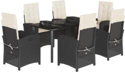 vidaXL 7 részes fekete polyrattan kerti étkezőgarnitúra párnával (3212305)