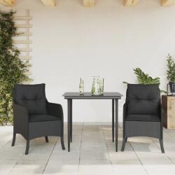 vidaXL 3 részes fekete polyrattan kerti étkezőgarnitúra párnákkal (3211920)