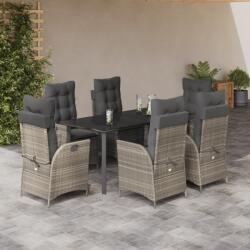 vidaXL 7 részes világosszürke polyrattan kerti étkezőszett párnával (3213289)