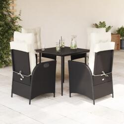 vidaXL 5 részes fekete polyrattan kerti étkezőgarnitúra párnákkal (3213379)