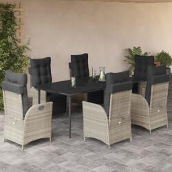 vidaXL 7 részes világosszürke polyrattan kerti étkezőszett párnával (3213467)