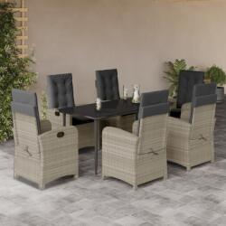 vidaXL 7 részes világosszürke polyrattan kerti étkezőszett párnával (3212416)