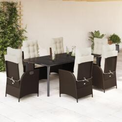 vidaXL 7 részes barna polyrattan kerti étkezőgarnitúra párnával (3213211)