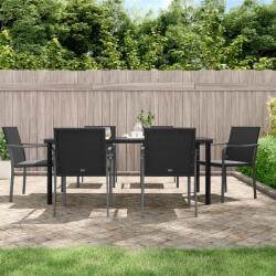 vidaXL 7 részes polyrattan és acél kerti étkezőgarnitúra párnával (3186967)