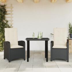 vidaXL 3 részes fekete polyrattan kerti étkezőgarnitúra párnákkal (3212300)