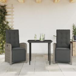 vidaXL 3 részes szürke polyrattan bisztrógarnitúra párnákkal (3212556)