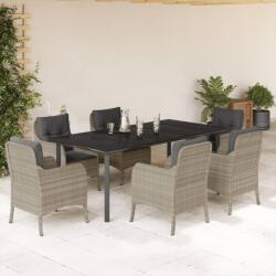 vidaXL 7 részes világosszürke polyrattan kerti étkezőszett párnával (3212002)