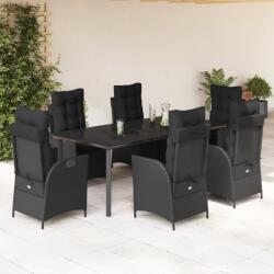 vidaXL 7 részes fekete polyrattan kerti étkezőgarnitúra párnával (3213191)