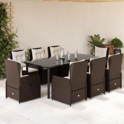 vidaXL 9 részes barna polyrattan kerti étkezőgarnitúra párnákkal (3262853)