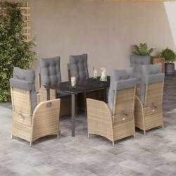 vidaXL 7 részes bézs polyrattan kerti étkezőgarnitúra párnákkal (3213269)