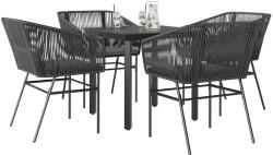 vidaXL 5 részes fekete polyrattan üveg kerti étkezőgarnitúra párnákkal (3334612)