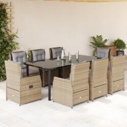 vidaXL 9 részes bézs polyrattan kerti étkezőgarnitúra párnákkal (3262881)