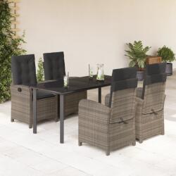vidaXL 5 részes szürke polyrattan kerti étkezőgarnitúra párnával (3212364)