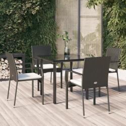 vidaXL 5 részes fekete polyrattan kerti étkezőgarnitúra párnákkal (3185132)