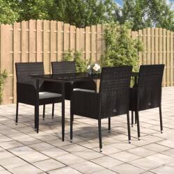 vidaXL 5 részes fekete polyrattan kerti étkezőgarnitúra párnákkal (3185145)