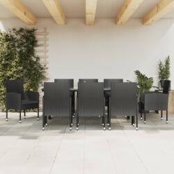 vidaXL 9 részes fekete polyrattan és acél kerti étkezőgarnitúra (3203351) - vidaxl