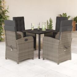 vidaXL 5 részes szürke polyrattan kerti étkezőgarnitúra párnával (3212564)