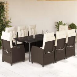vidaXL 9 részes barna polyrattan kerti étkezőgarnitúra párnákkal (3212780)