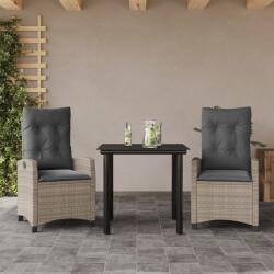vidaXL 3részes világosszürke polyrattan kerti étkezőgarnitúra párnával (3212852)