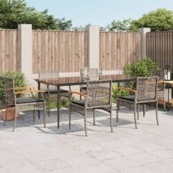 vidaXL 7 részes szürke polyrattan kerti étkezőgarnitúra párnával (3213615)