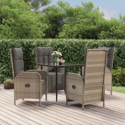 vidaXL 5 részes fekete és szürke polyrattan kerti étkezőszett párnával (3185185)