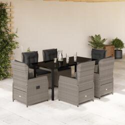 vidaXL 7 részes világosszürke polyrattan kerti étkezőszett párnával (3262907)