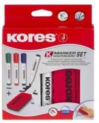 Kores Tábla- és flipchart marker készlet mágneses táblatörlő szivaccsal, 3-5 mm, vágott, KORES, 4 különböző szín (IK20865) (IK20865)