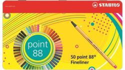 STABILO Tűfilc készlet, 0, 4 mm, fém doboz, STABILO "Point 88", 47+3 különböző szín (tst88506) - irodaszer