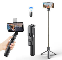 Techsuit - Selfie Bot (L03S) - Bluetooth távvezérlővel, stabil állvánnyal, LED világítással, 84 cm - Fekete